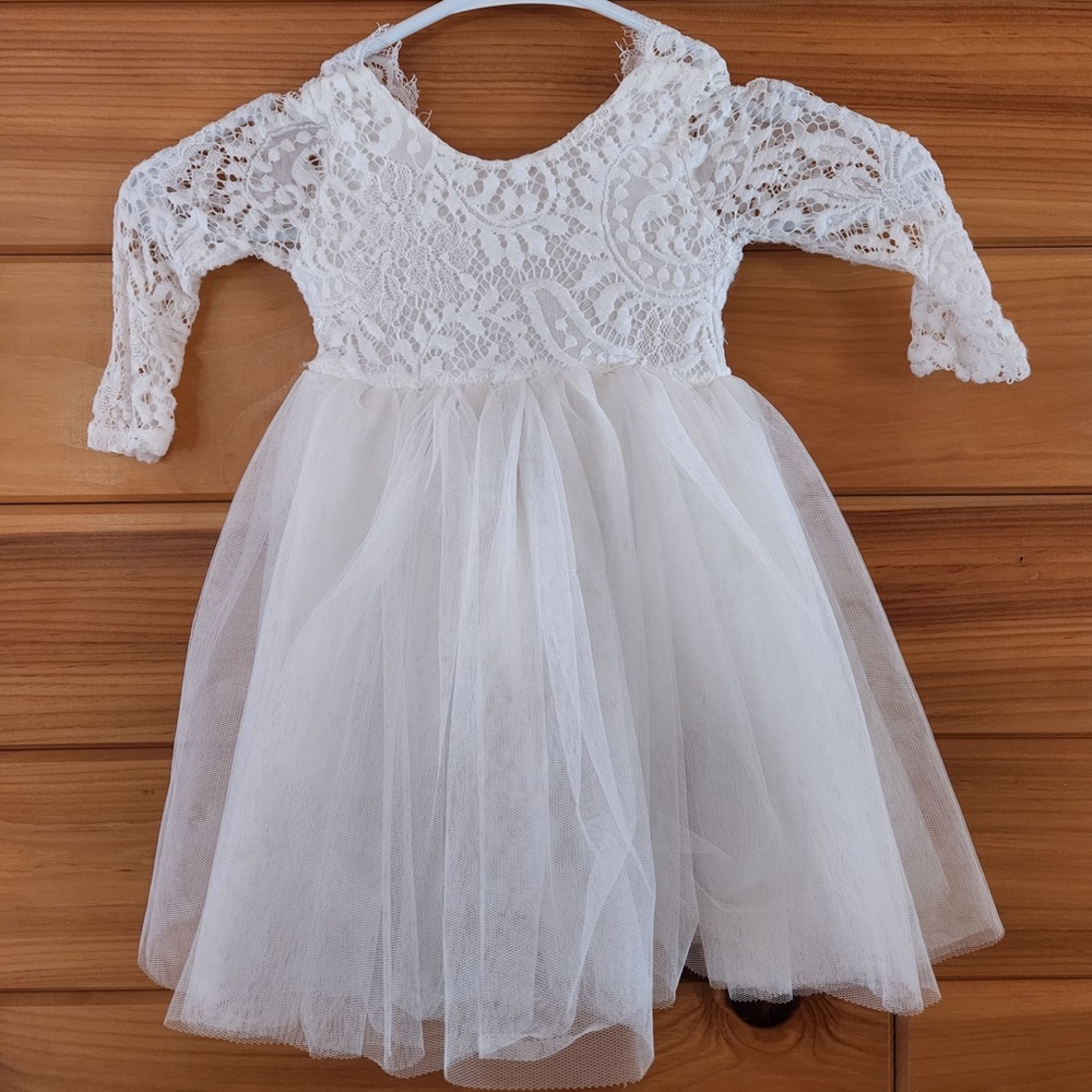 White lace tulle toddler dress flower girl dress